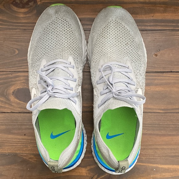 Nike Epic React Flyknit Running Shoes Mens Size 12 Gray Green Blue - Picture 5 of 12